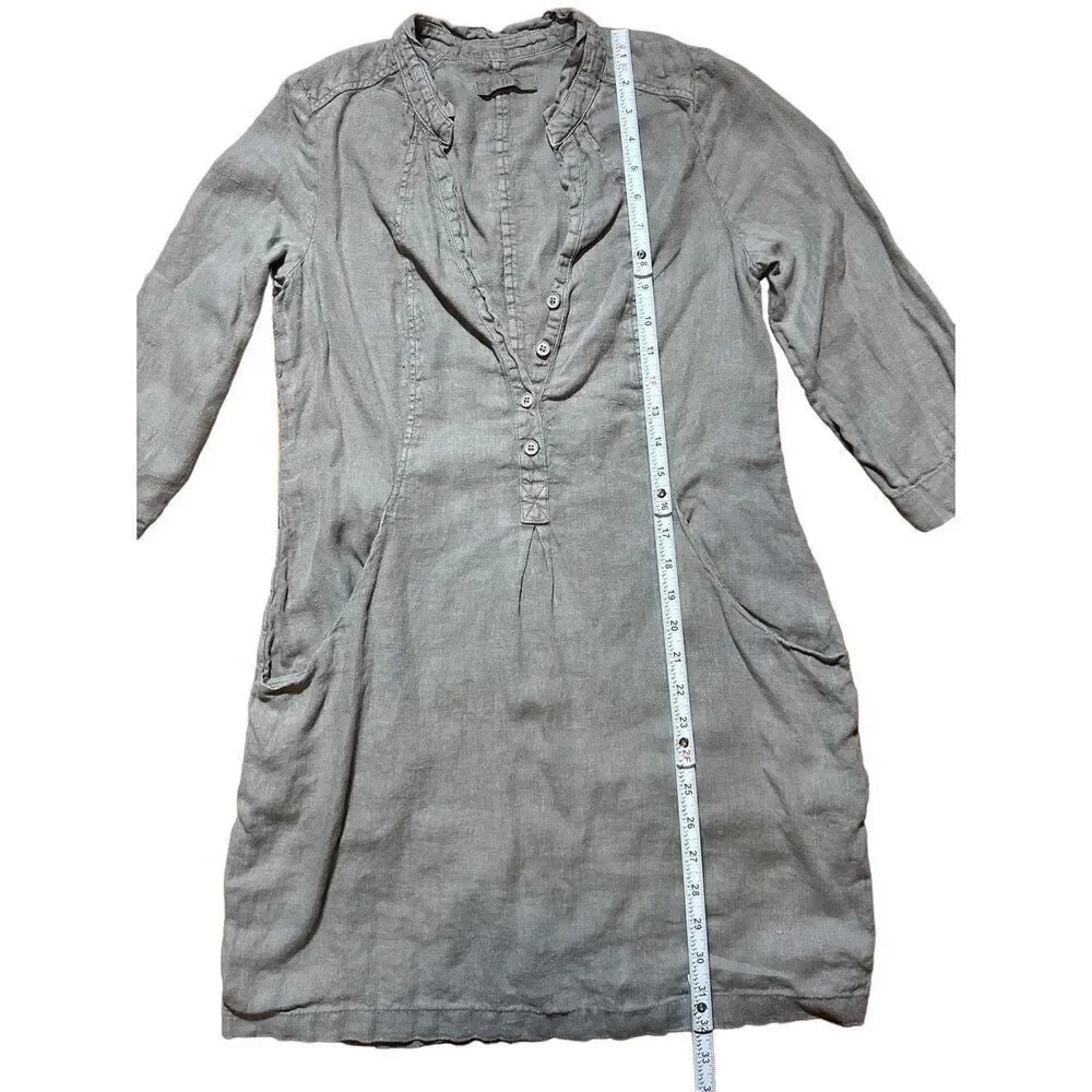 Backstage by OSKA Olive Green 100% linen‎ dress pockets cottage prairie sz S
